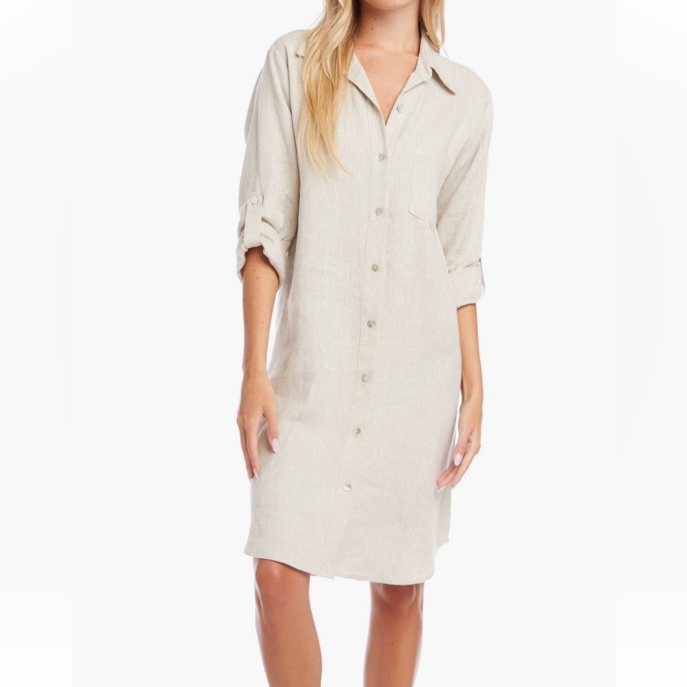Karen Kane Light Brown Linen Shirt Dress
